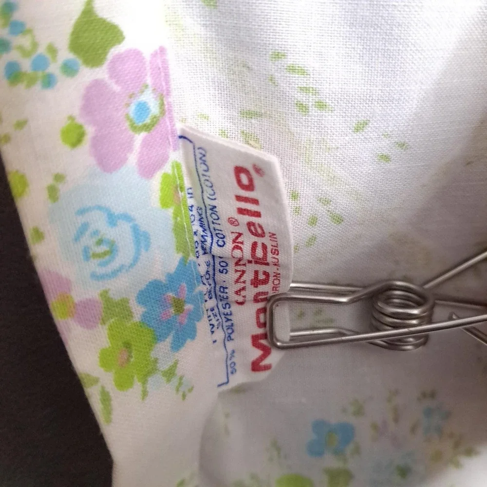 Cannon Monticello Flat Bed Sheet Twin White Blue Floral Vintage No Iron Muslin
